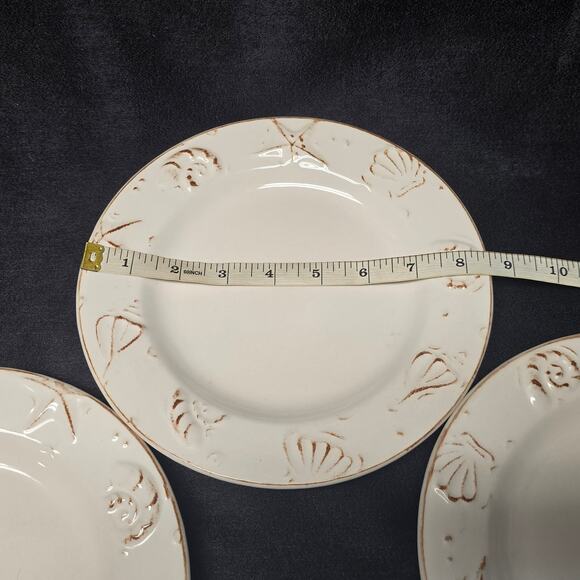 Thomson Hampton Seashell Starfish Embossed 3D Pattern Dinner & Dessert Plate Set - Picture 6 of 11